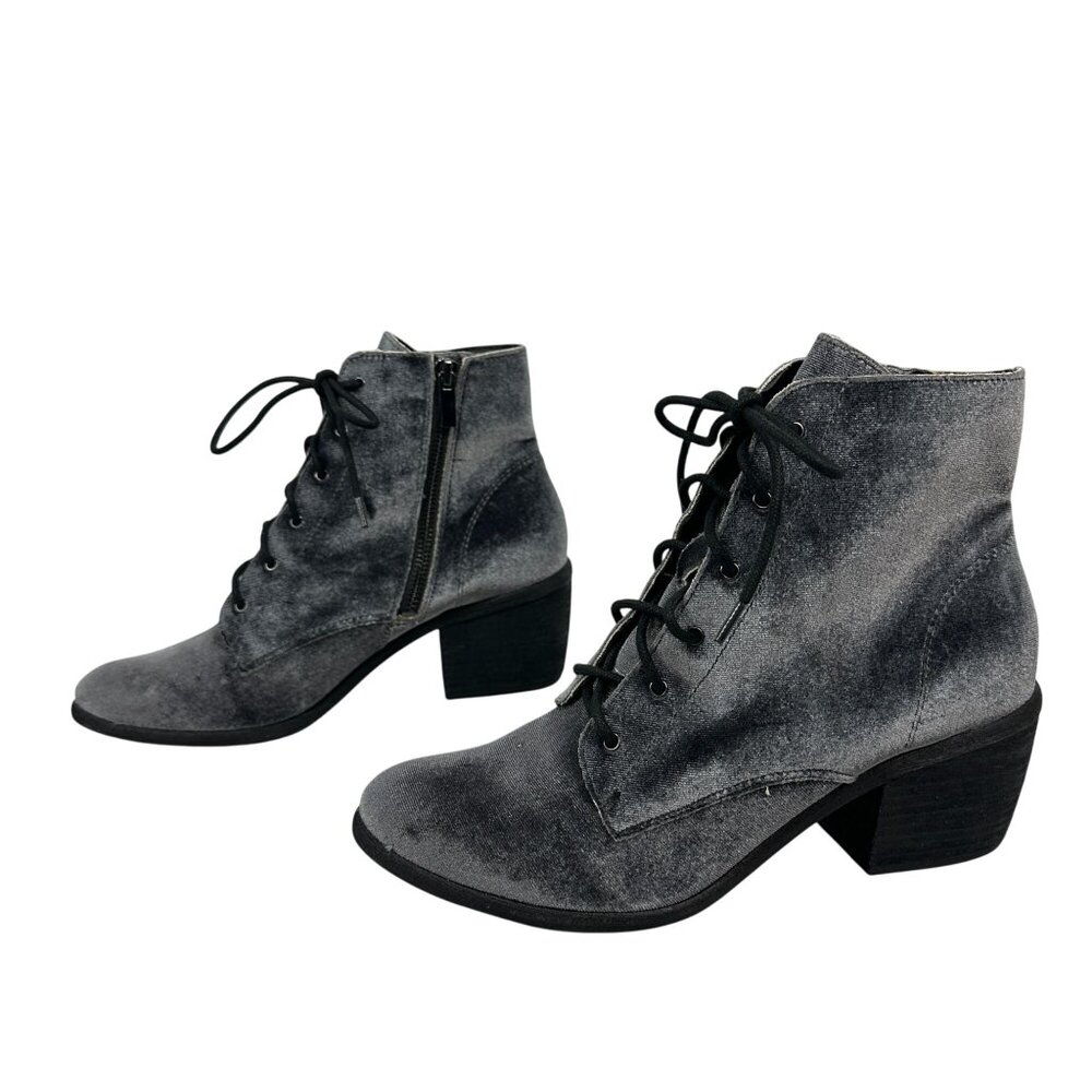 Dolce Vita Grey Velvet Lace-Up Ankle Boots Block Heel & Side Zipper Size 8.5